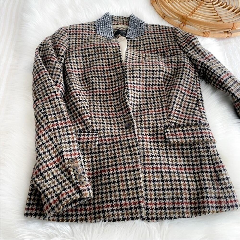 J.Crew Regent houndstooth embellished blazer jacket XS 2 jewel collar rhinestone - Picture 10 of 10